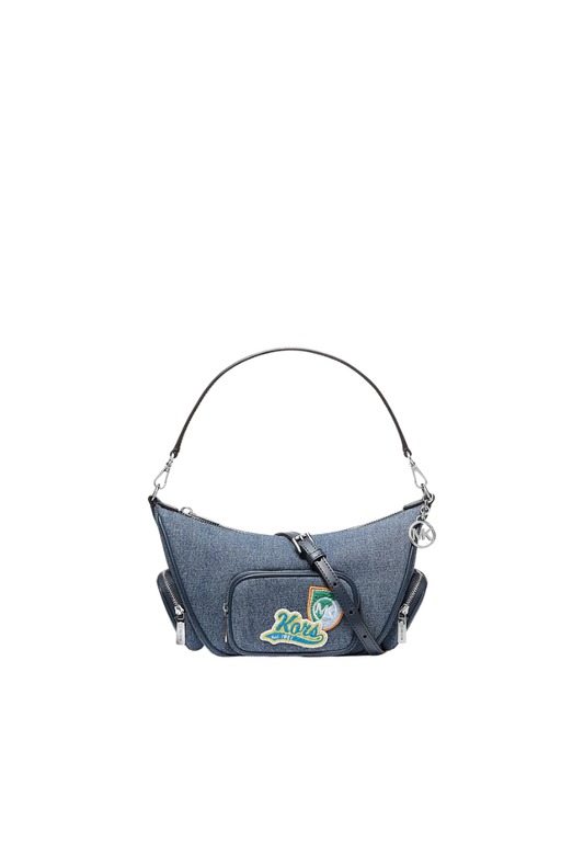 Michael Kors Merritt Small Embellished Denim Convertible Crossbody Bag In Washed Denim 35T6S0WC1B