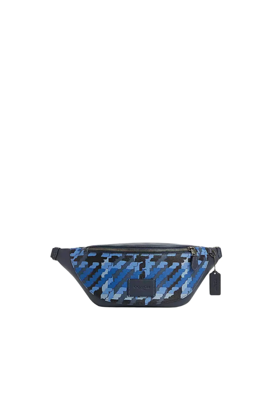 Coach Warren Belt Bag With Blue Plaid Print In Denim Multi CN406
