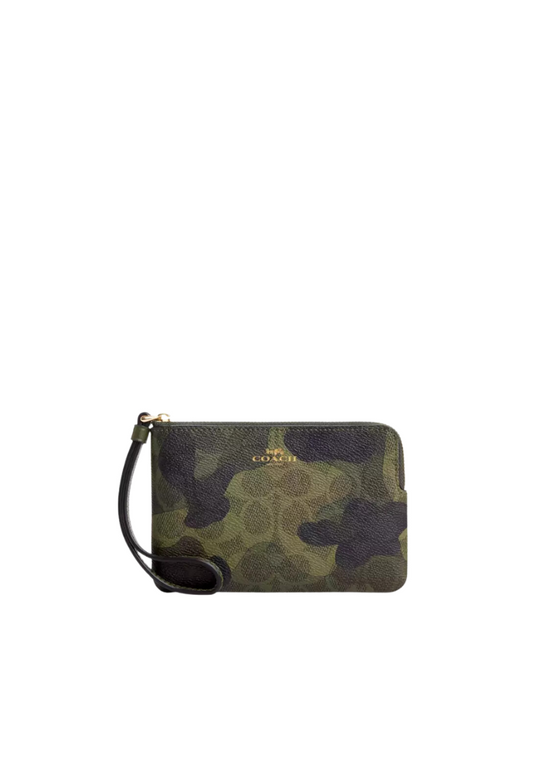 Coach Corner Zip Wristlet Signature Camo Print In Dark Cypress Multi CW858