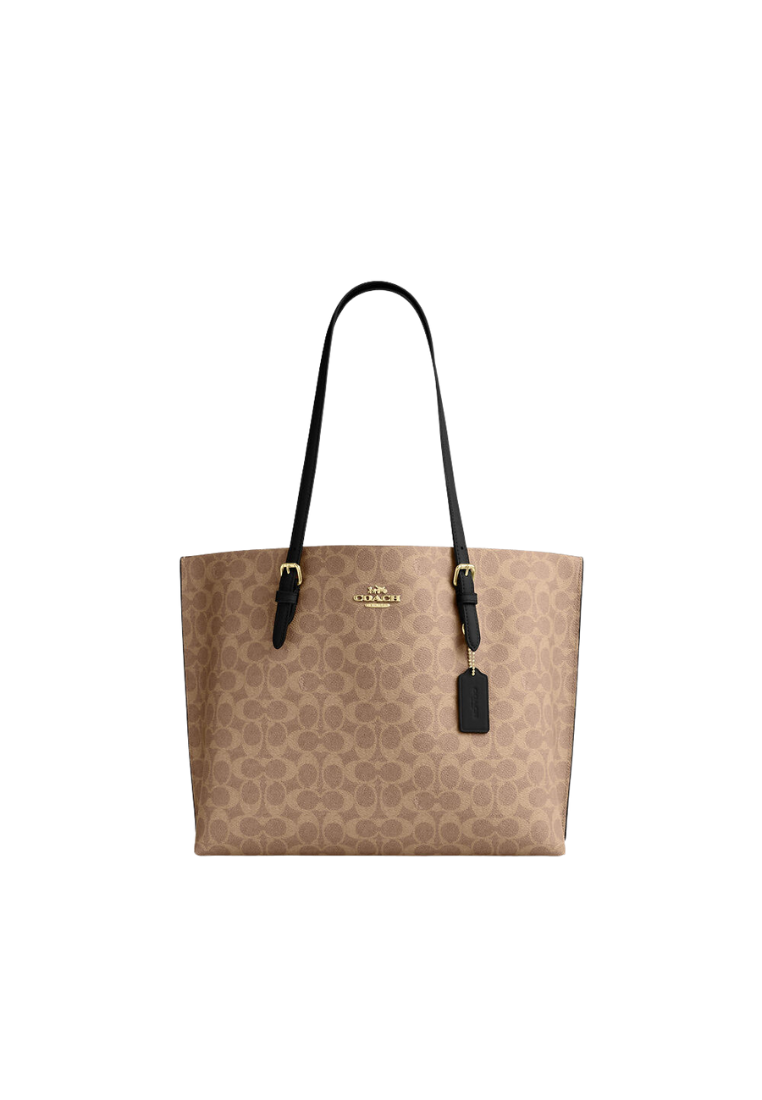 Coach Mollie In Signature Canvas Tote Bag In Tan Black CV967
