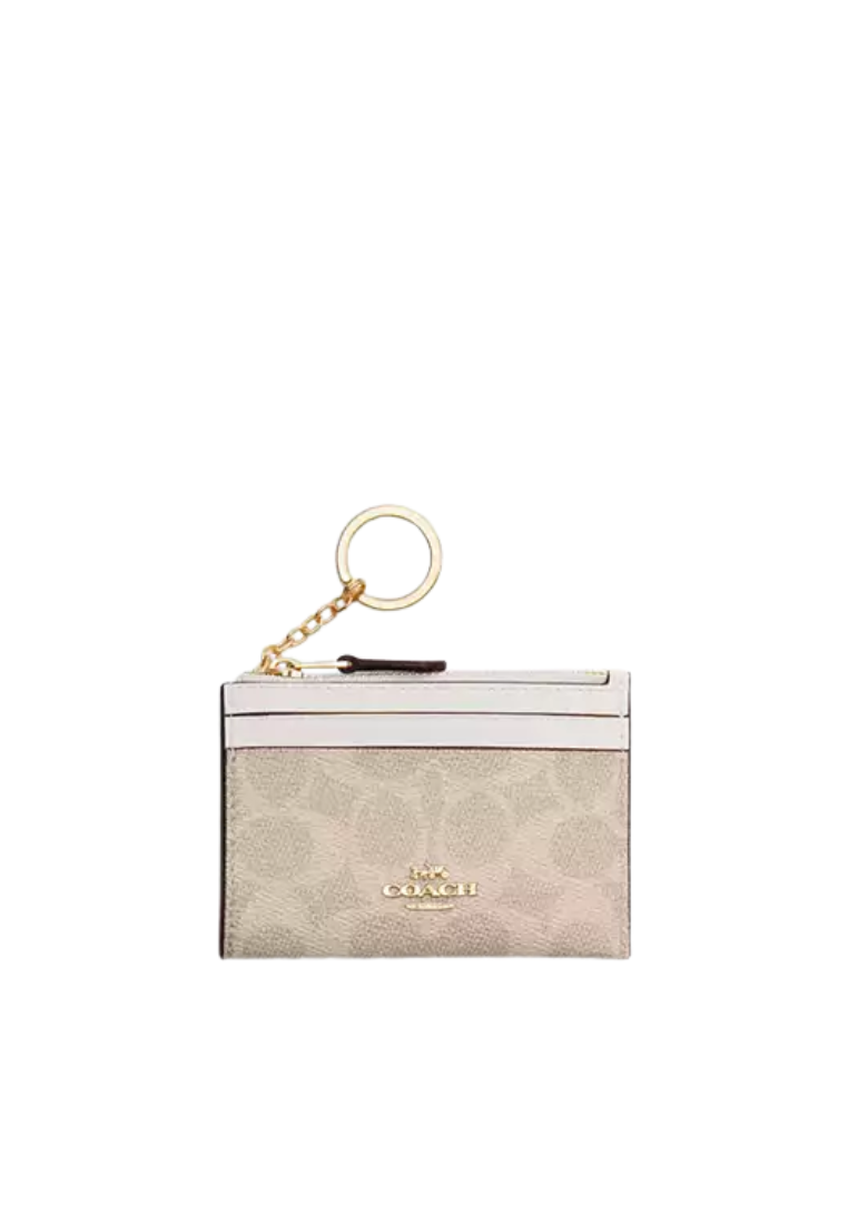 Coach Mini Skinny Id Signature Canvas Card Case In Sand Chalk CW870