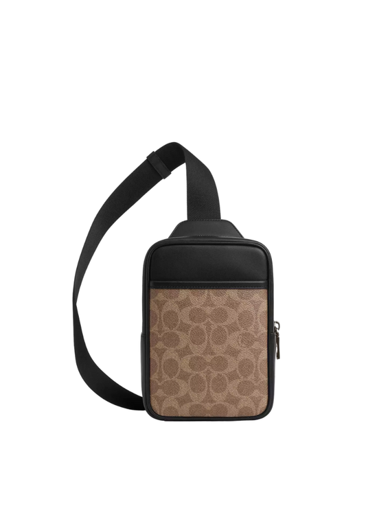 Coach Small Turner Sling Bag In Signature Canvas In Tan Black CCO68