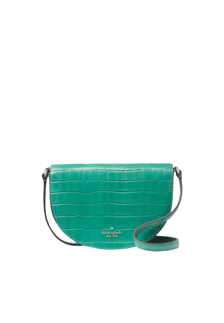 Kate Spade Luna Crescent Croco Embossed Leather K9490 Crossbody In Woodland