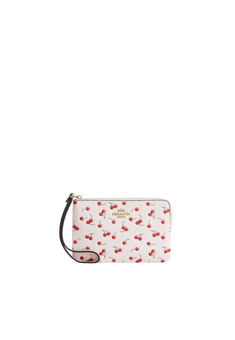 Coach Corner Zip Wristlet With Cherry Print In Chalk Multi CEX82