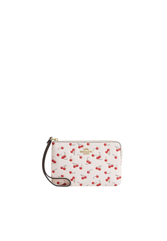 Coach Corner Zip Wristlet With Cherry Print In Chalk Multi CEX82