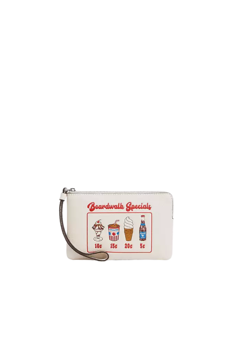 Coach Corner Zip Wristlet With Boardwalk Graphic In Chalk CU196