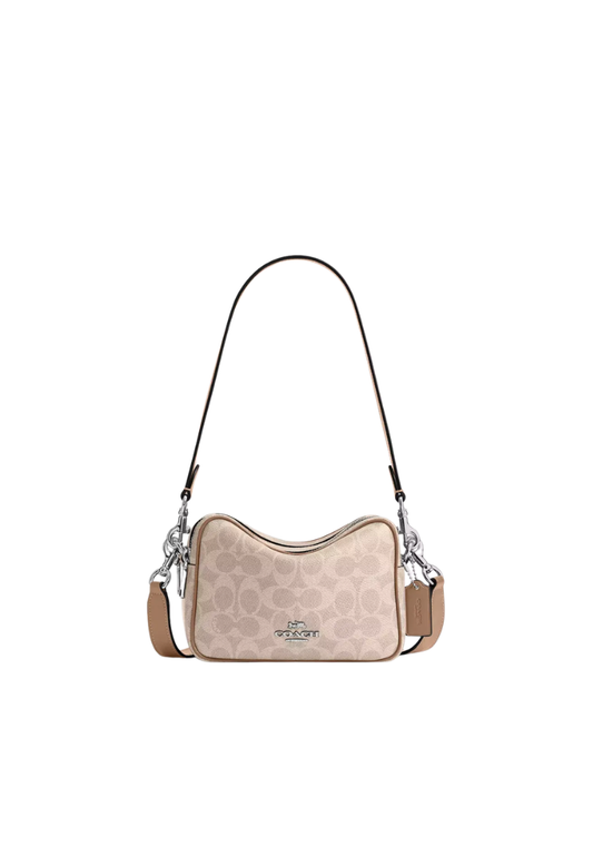 Coach Mini Shoulder Bag Carey With Signature Canvas In Sand Taupe CEK69