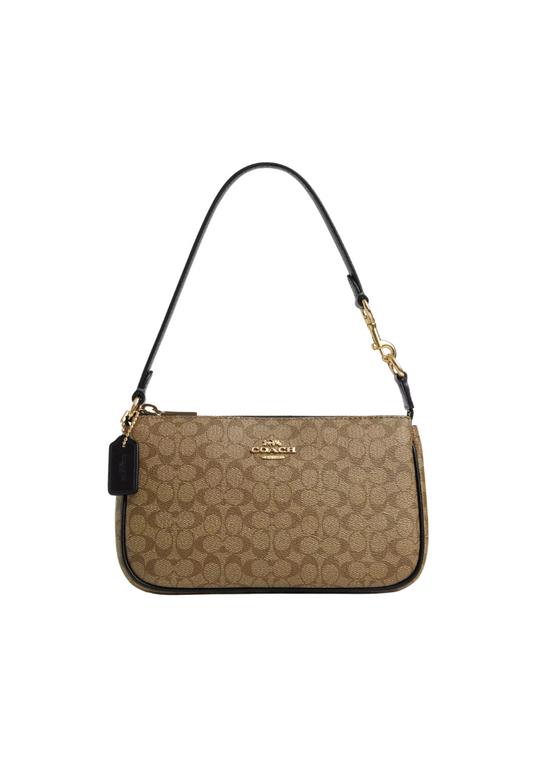 ( PREORDER ) Coach Nolita 19 
 Shoulder Bag Colorblock Signature Canvas In Signature Canvas Gold Khaki Black


 CS445