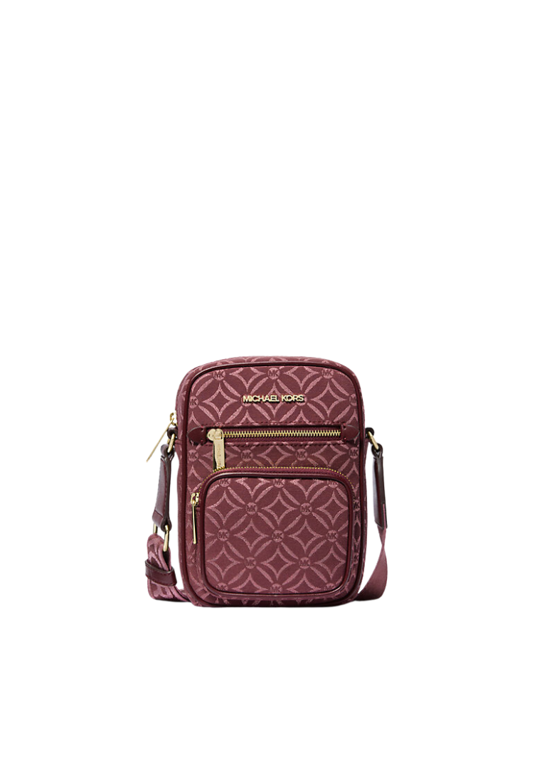 Michael Kors Jet Set Medium Metallic Logo Jacquard Crossbody Bag In Oxblood Rouge Sombre Multi 35F4GTTC2J