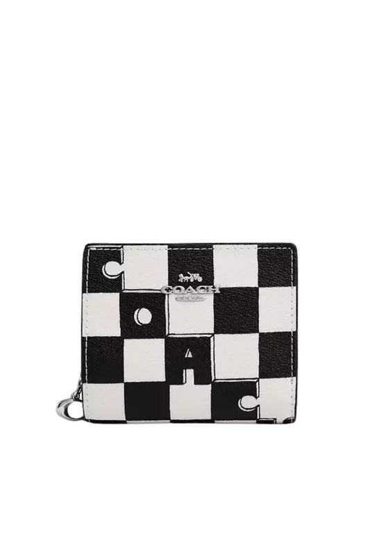Coach Snap Wallet With Checkerboard Print In Black Chalk CT217