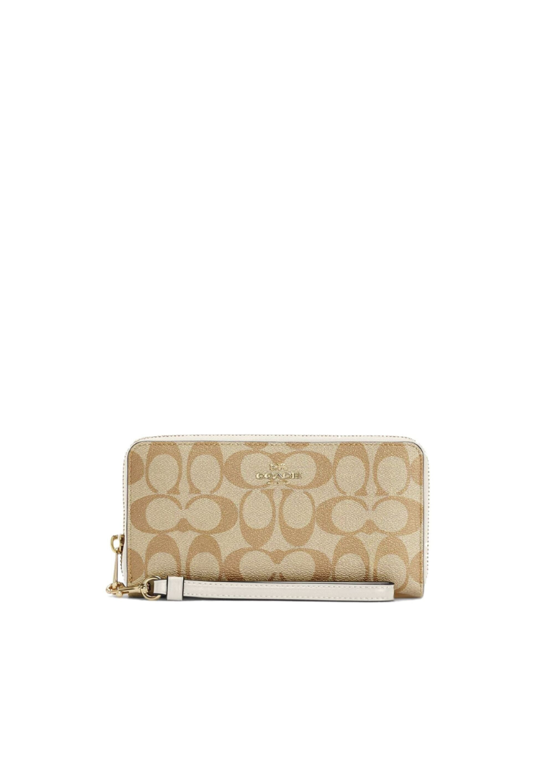 ( AS IS ) Coach Signature Long C4452 Zip Around Wallet In Light Khaki Chalk