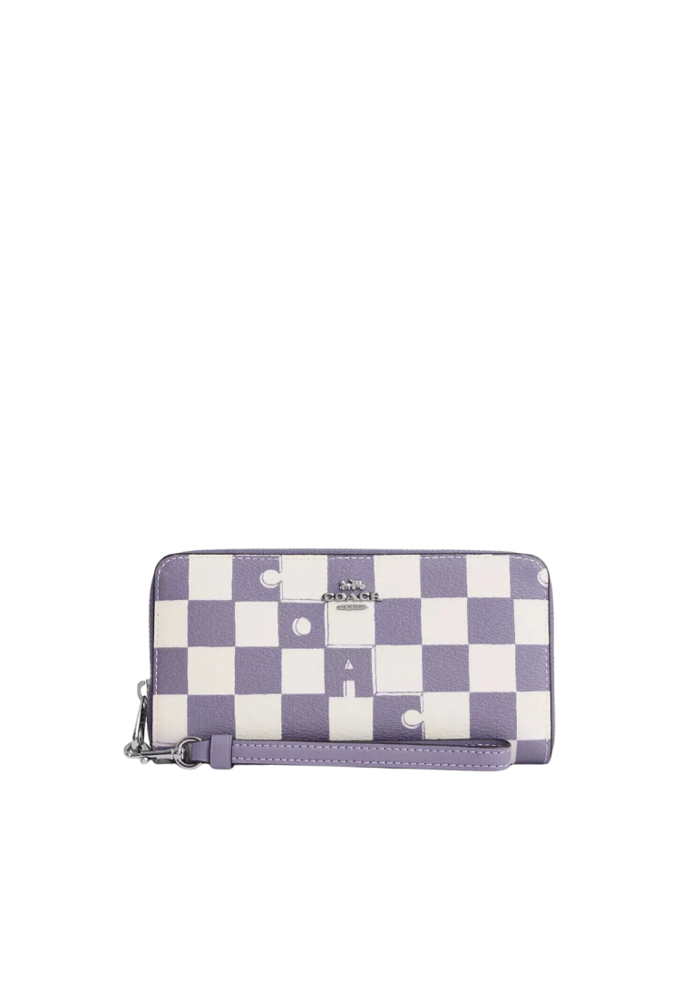 Coach Long Zip Around Wallet With Checkerboard Print In Black Violet CR622