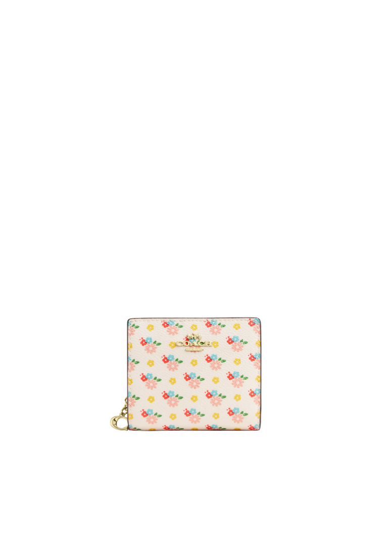 Coach Snap Wallet With Floral Print And Charm In Chalk Multi CFA24
