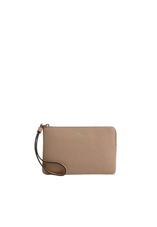 Coach Corner Zip Wristlet In Taupe CV396