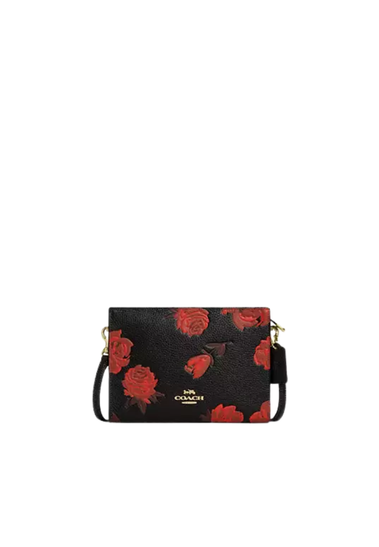 Coach Slim Crossbody Bag With Floral Print In Black Red CCI76