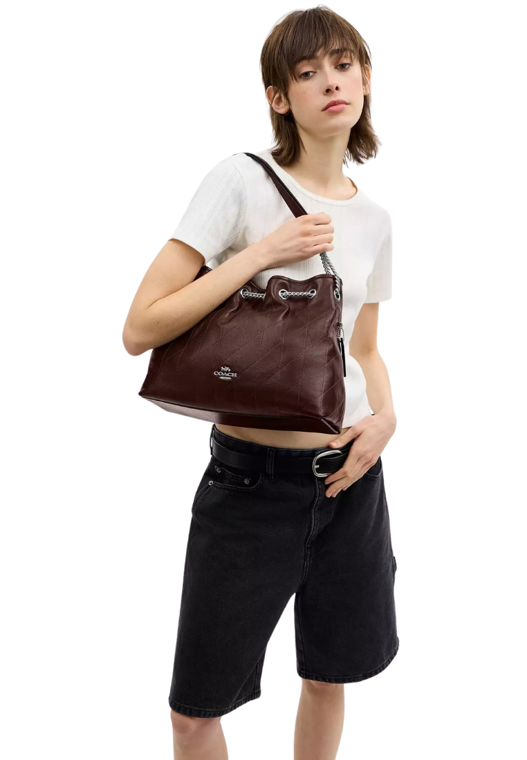 ( PREORDER ) Coach Evelyn With Quilting Shoulder Bag In Silver Maple CDR00