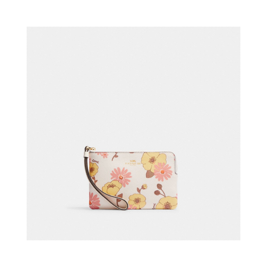 Coach Corner Zip CH647 Wristlet With Floral Cluster Print In Chalk Multi
