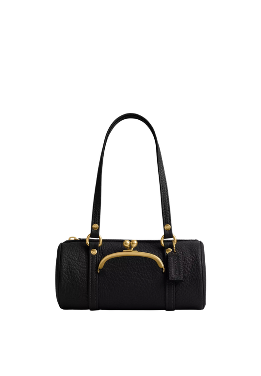 ( PREORDER ) Coach Kisslock Barrel 28 Shoulder Bag In Brass Black CEM05