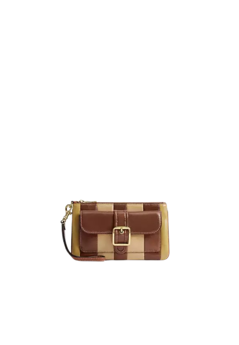 ( PREORDER ) Coach Ashton With Striped Patchwork Wristlet In Redwood Multi CDY08