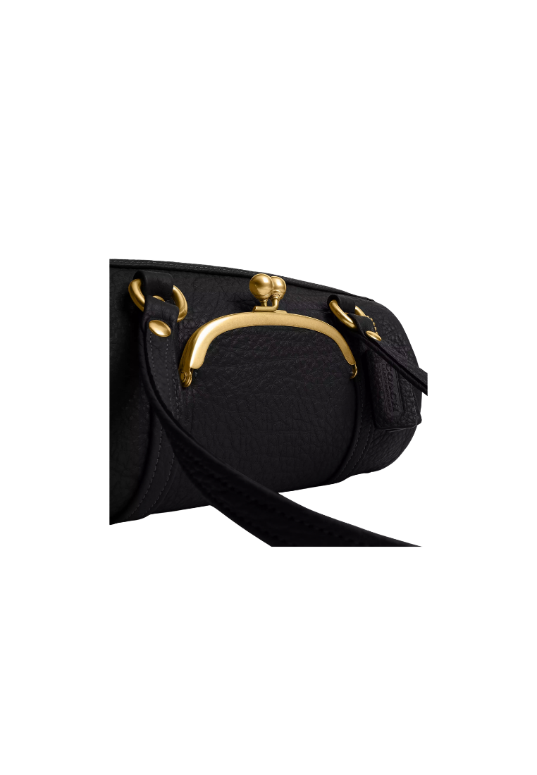 ( PREORDER ) Coach Kisslock Barrel 28 Shoulder Bag In Brass Black CEM05