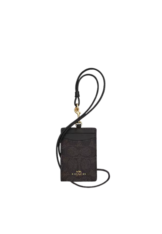 ( PREORDER ) Coach Id Lanyard In Signaure Canvas Lanyards In Gold Walnut Black CZ285