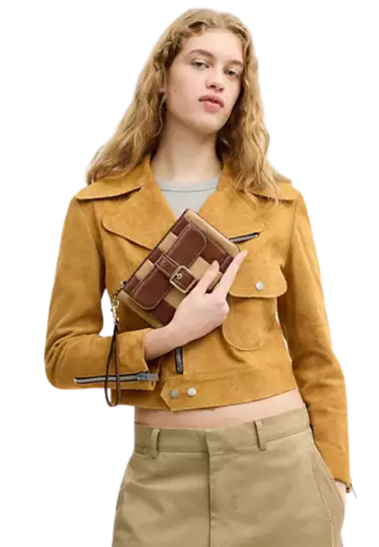 ( PREORDER ) Coach Ashton With Striped Patchwork Wristlet In Redwood Multi CDY08