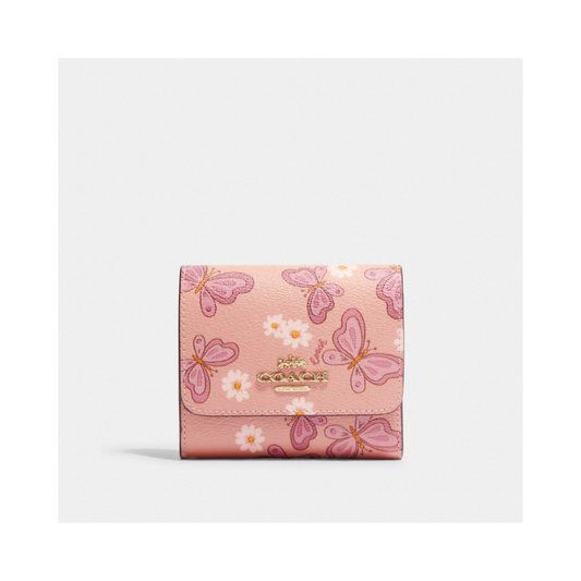 Coach Small Trifold Wallet CH606 With Lovely Butterfly Print In Shell Pink Multi