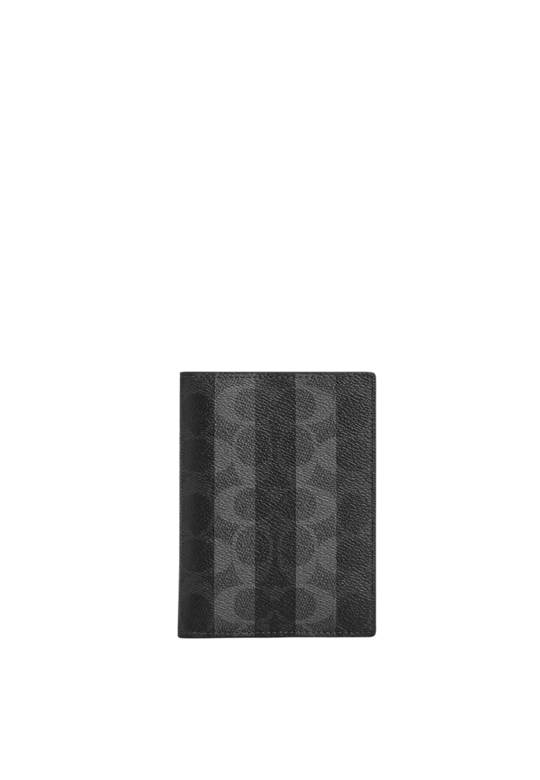 ( PREORDER ) Coach Passport In Signature Canvas With Stripes Card Case In Grey CEB77