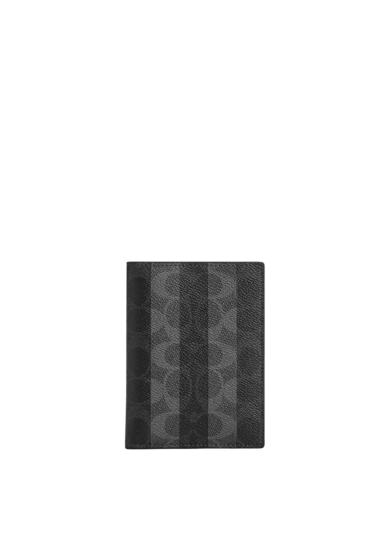 ( PREORDER ) Coach Passport In Signature Canvas With Stripes Card Case In Grey CEB77