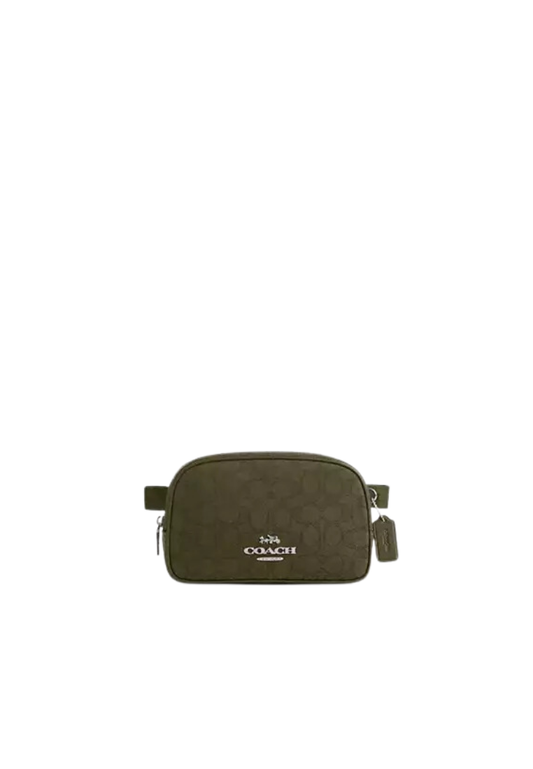 ( PREORDER ) Coach Pace Belt Bag Signature Jacquard In Silver Olive Drab CT860