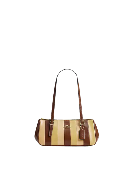 ( PREORDER ) Coach Asher With Striped Patchwork Shoulder Bag In Redwood Multi CDW40