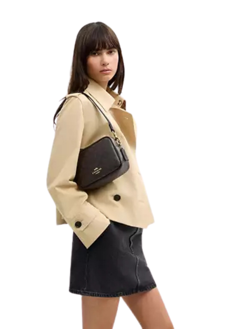 ( PREORDER ) Coach Mini Carey In Signature Canvas Crossbody Bag In Walnut Black CEK69