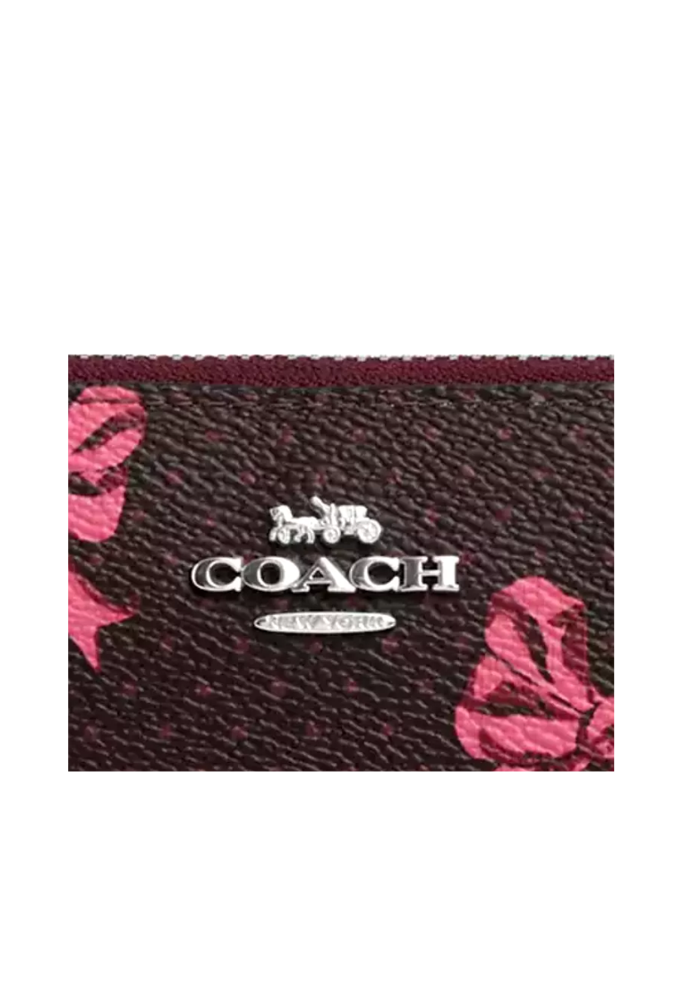 Coach Long Zip Around Wallet Printed Canvas with Pink Bows In Merlot Multi CZ327