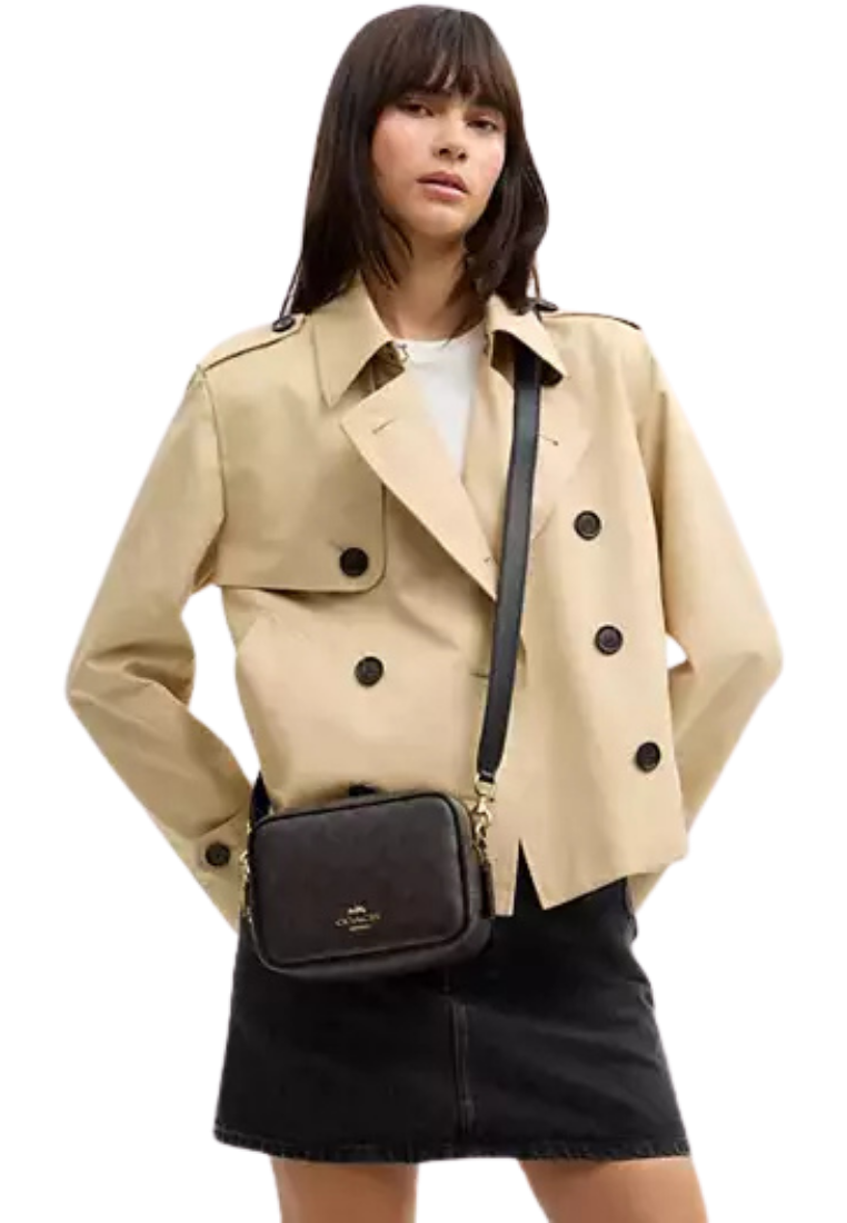 ( PREORDER ) Coach Mini Carey In Signature Canvas Crossbody Bag In Walnut Black CEK69