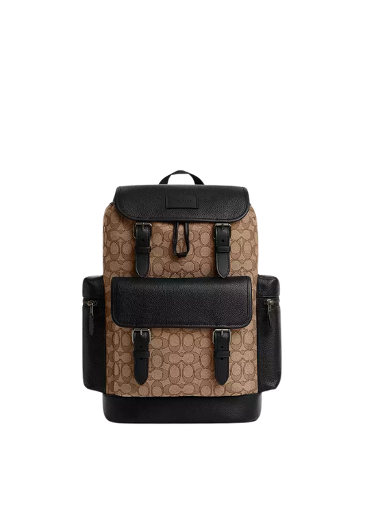 ( PREORDER ) Coach Sprint In Signature Jacquard Backpack In Tan Black CBM50
