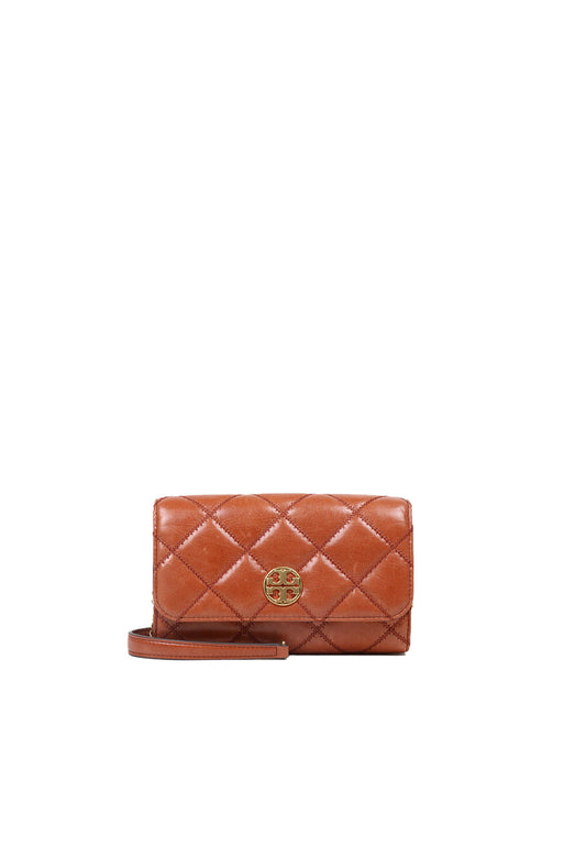 Tory Burch Willa Shine Chain Wallet In Dark Whiskey 174126