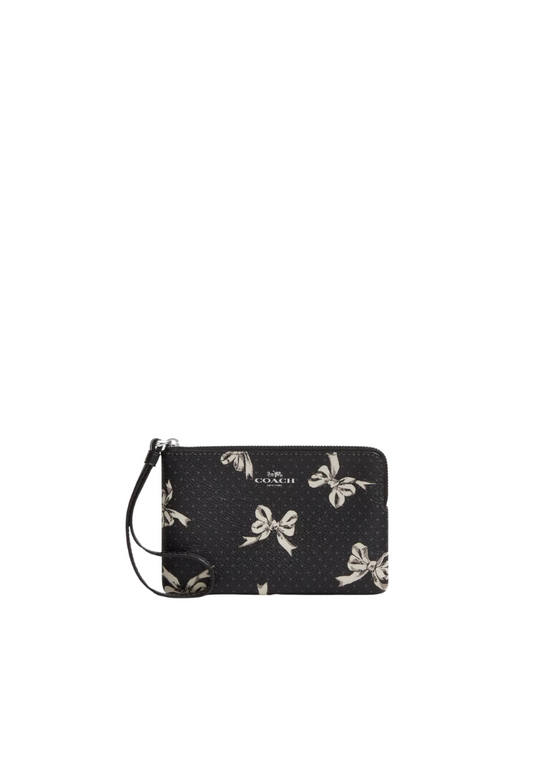 Coach Corner Zip Wristlet With Bow Print
 In Black Multi CZ441