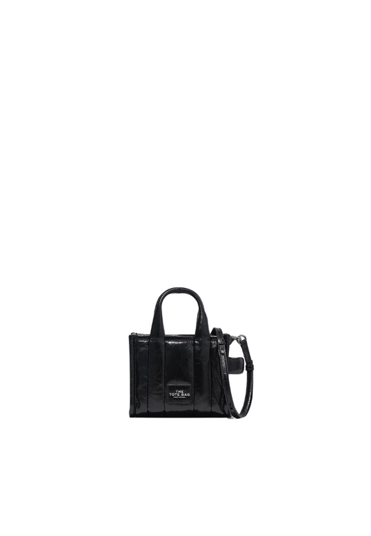 Marc Jacobs The Shiny Crinkle Leather Mini Tote Bag In Black H064L03FA22