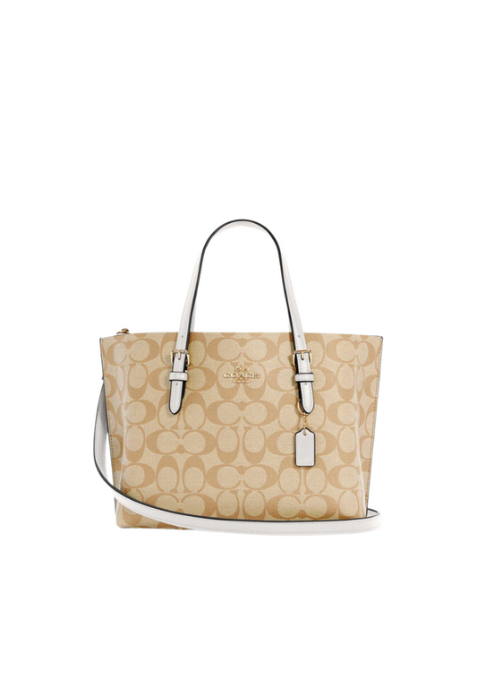 Coach Mollie Tote 25 C4250 With  Signature Canvas In Light Khaki Chalk