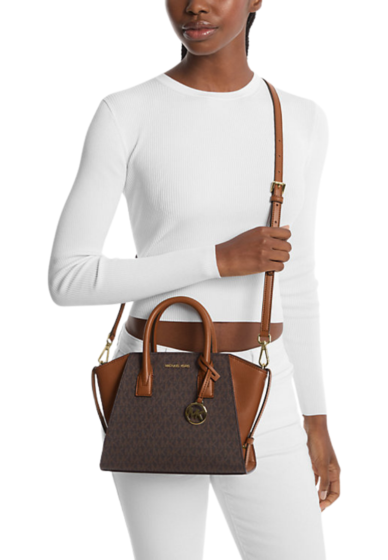 ( PREORDER ) Michael Kors Avril Small Logo and Leather Satchel Bag In Brown 35F4G4VS1B
