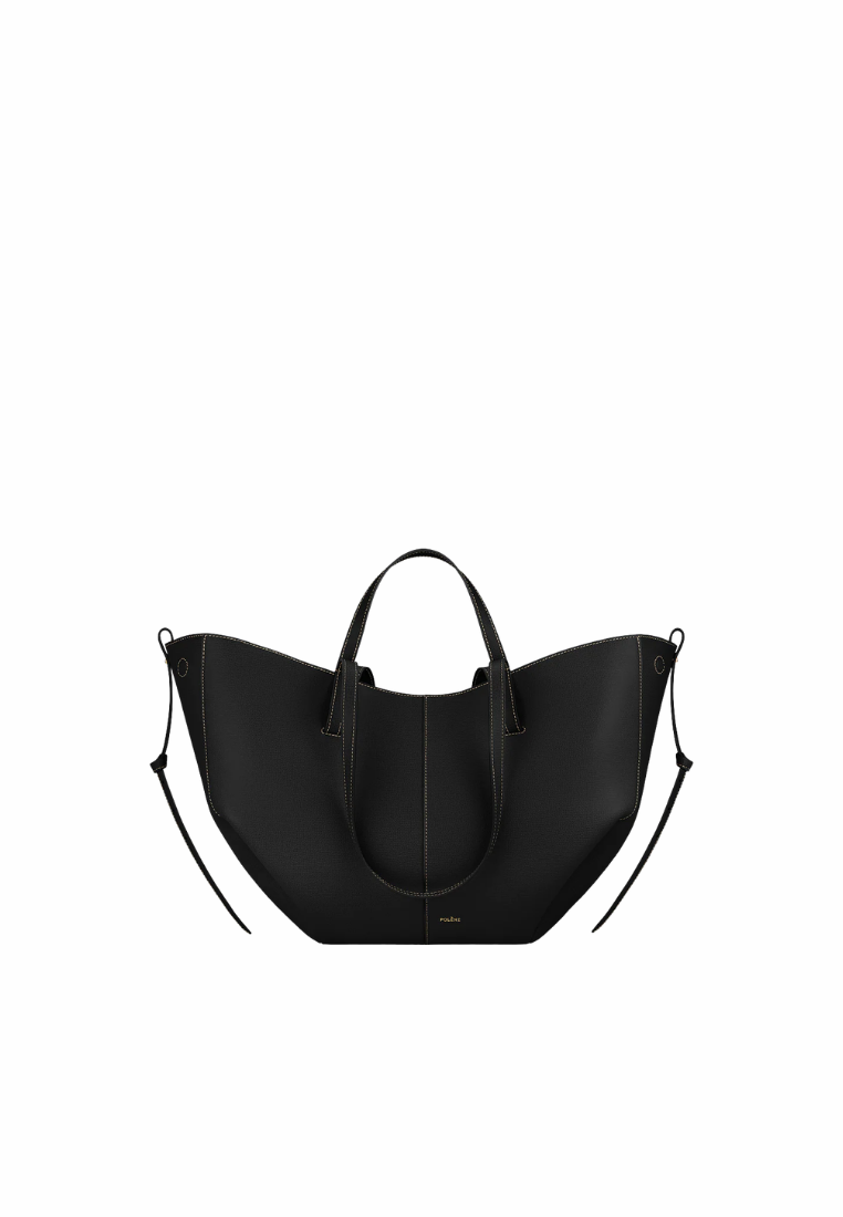 ( PREORDER ) Polene Cyme With Ecru Stitching Tote Bag In Textured Black
