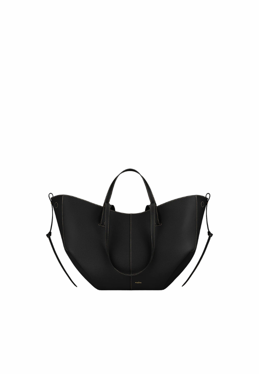 ( PREORDER ) Polene Cyme With Ecru Stitching Tote Bag In Textured Black