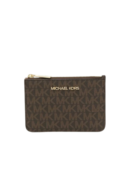Michael Kors Jet Set Travel Small Card Case Coin Pouch In Signature Brown 35H9GTVP1B