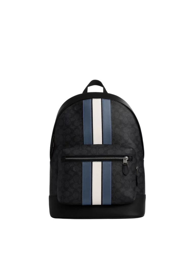 ( PREORDER ) Coach West Varisty Stripe Backpack In Gunmetal Charcoal Denim Chalk CV922