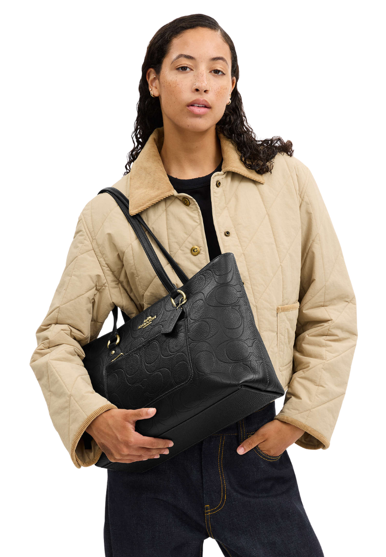 ( PREORDER ) Coach Station In Signature Leather Tote Bag In Gold Black CCD49
