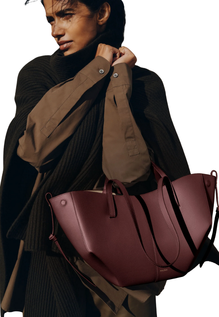 ( PREORDER ) Polene Cyme Mini Shoulder Bag In Textured Black Cherry
