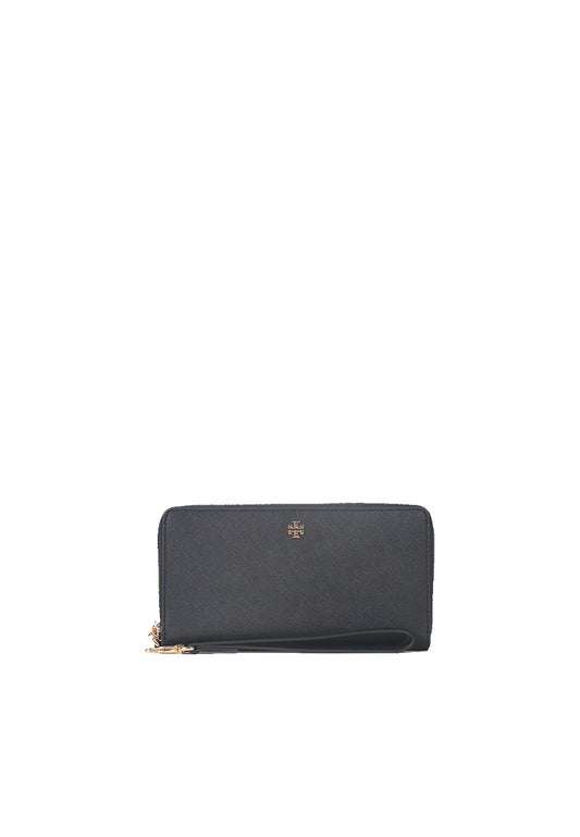 Tory Burch Emerson Wristlet Zip Continental Wallet In Black 162752