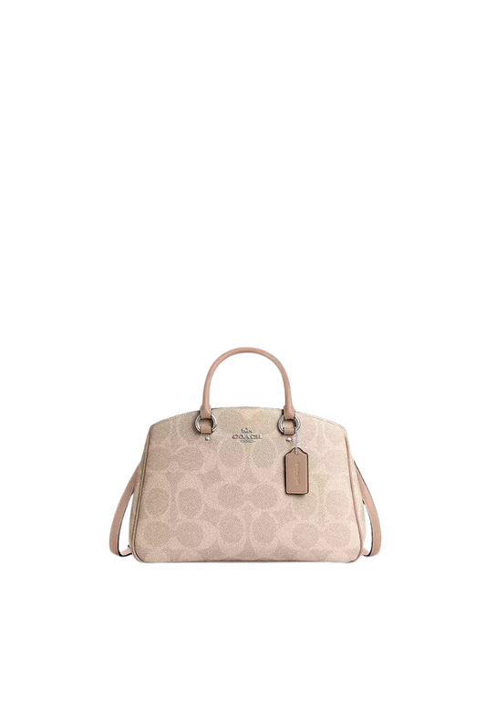 ( PREORDER ) Coach Savannah Small In Signature Canvas Carryall Bag In Silver Sand Taupe CAL55