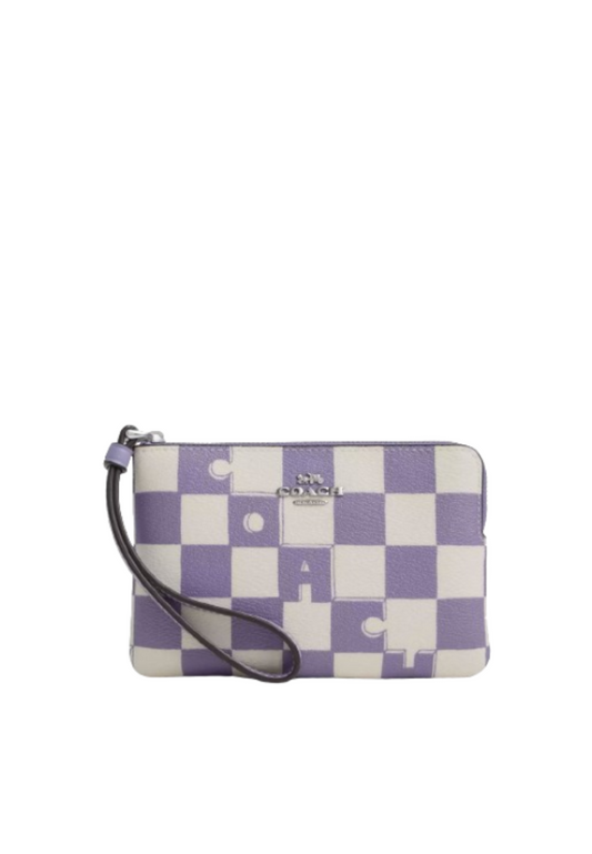 Coach Corner Zip Wristlet With Checkerboard In Light Violet Chalk CR813
