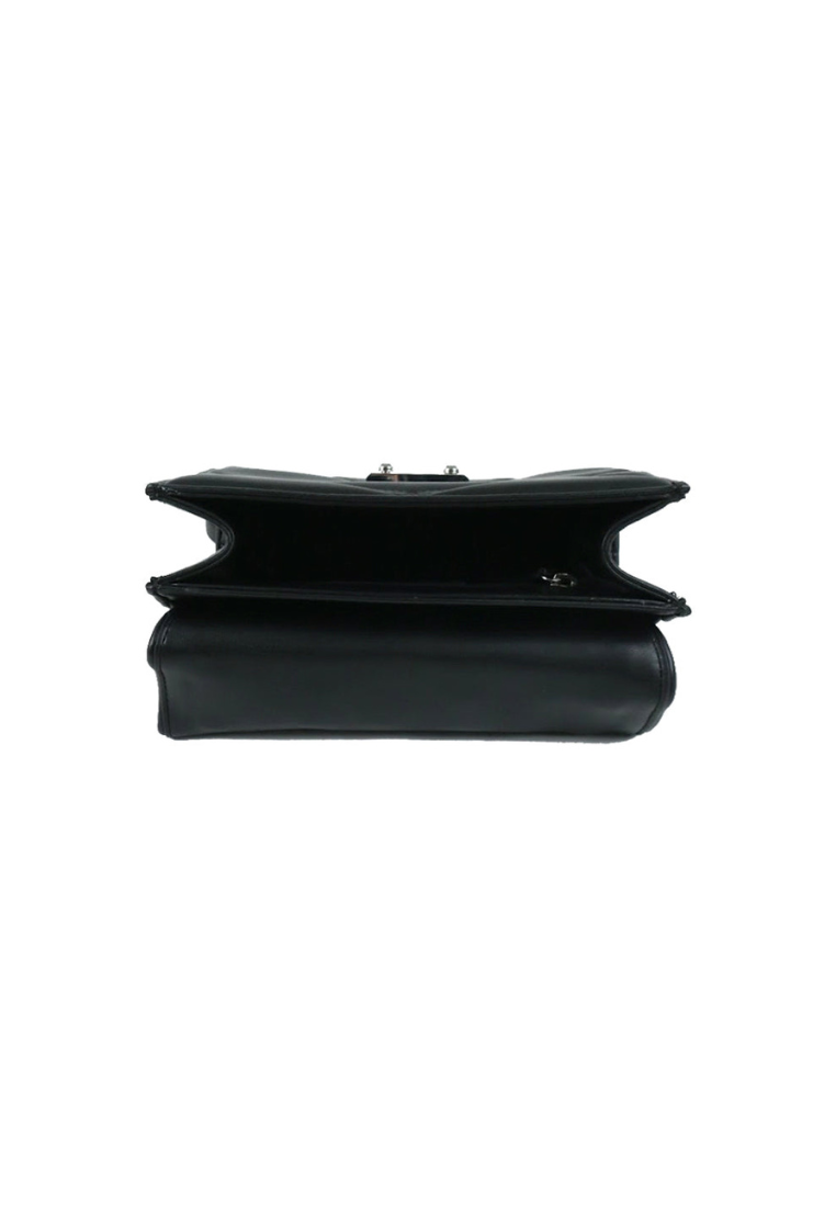 Michael Kors Medium Serena 35S2SNRL2U Quilted Flap Shoulder Bag In Black With Silver Hardware